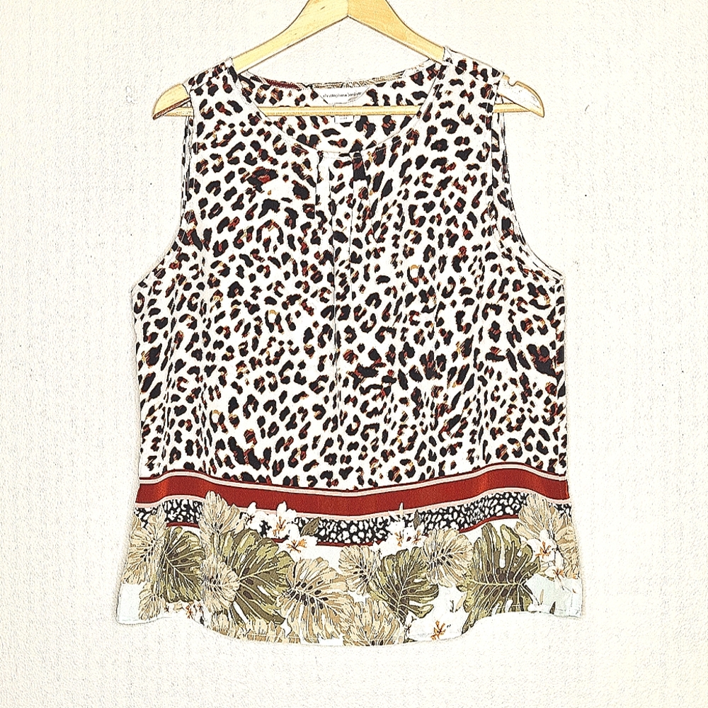 Christopher & Banks Leopard Print Sleeveless Top with Floral Hem